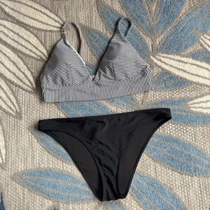 Aerie NWT Longline Triangle Black & White Striped Bikini Top and Bottoms Size 2X
